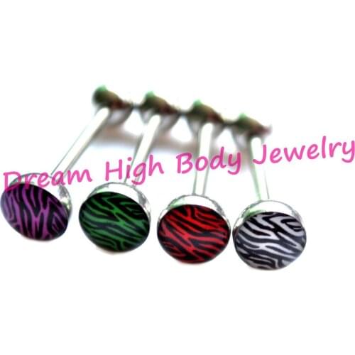 Tongue Ring Barbell Tongue Bar Oil Design Motifs Leopard Zebra Straight Newest Popular Body Piercing Jewelry For Women