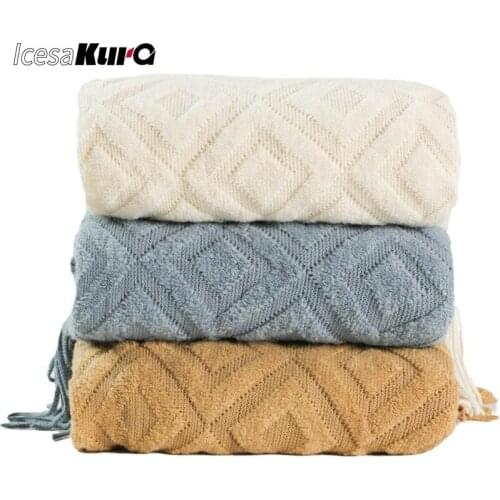 Light Luxury Solid Color Sofa Cover Blanket Knitted Blanket Office Lunch Break Multicolor Blanket Knitted Tassel Blanket