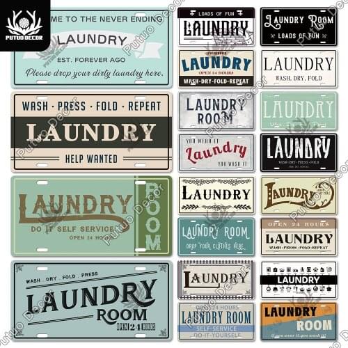 Putuo Decor Laundry Sign Vintage Plaque Metal Tin Sign Hanging Sign Wall Decor Laundry Room Washroom Door Wall Art Decoration