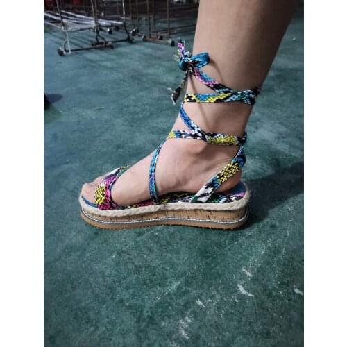 MHYONS Wedges heels Fashion 2020 Big Size 43 Wholesale Shoelaces Snake Printed Summer INS Hot Shoes Women Sandals