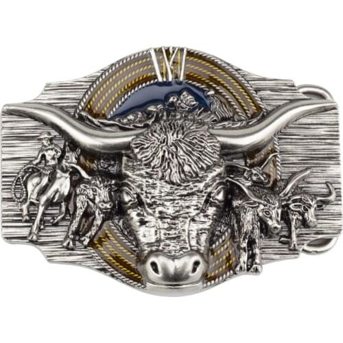 Tauren Ancient Silver Belt Buckle Metal Smooth Buckle 4.0 Cowboy for Men