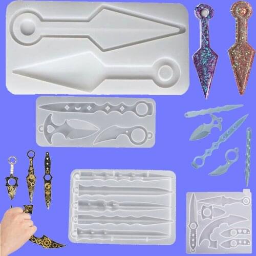 Newest Knife Shaped Keychain Silicone Mould for Diy Handmade Uv Epoxy Kunai Flower Shovel Gardening Tools Resin Molds for Crafts