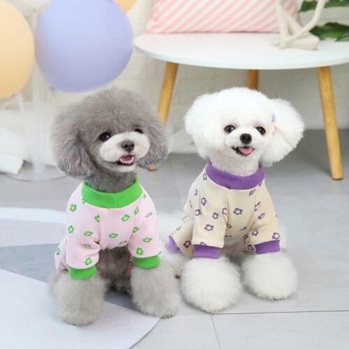 New Puppy Clothes Floral Doggie Costume Four-Legged Dog Jumpsuits Autumn Winter Pet Rompers Home Clothing Promotion