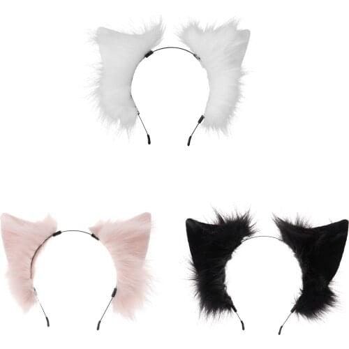 Women Lolita Anime Hair Hoop Cute Girls Furry Plush Cat Ears Headband for Japanese Kawaii Cosplay Halloween Costume Headwear