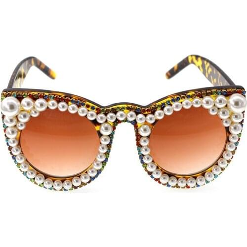 Baroque Retro Vintage Pearl Cat Eye Sunglasses Women Brand Designer Retro Female Sun Glasses Gradient Sun Glasses