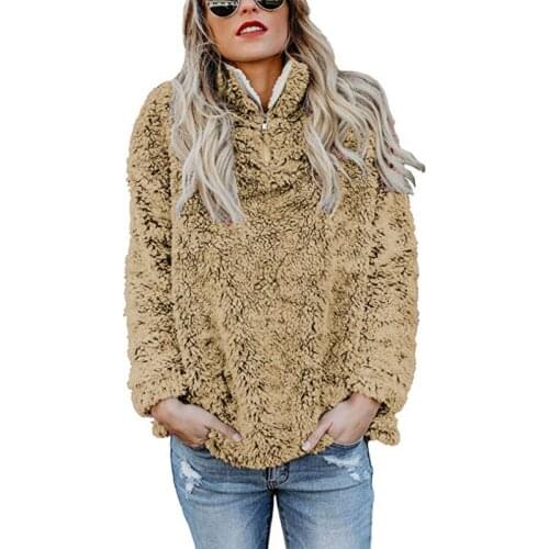 Hitmebox 2021Autumn Winter Womens 1/4 Zipper Sherpa Knit Soft Warm Fleece Pullover Sweatshirt Solid color Sweater Outwear Coat