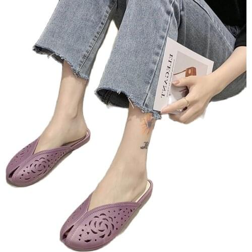 Autumn Women Hole Platform Slipper Floral Flats Breathable Leather Casual Shoes Slip-on Comfortable Nurses Wedges Sandals