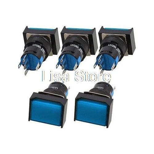 Panel Mount Latching Blue Light Rectangular Push Button Switch DC 12V