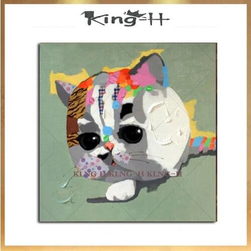 Pintura al óleo de animales abstractos pintados a mano sobre lienzo arte de pared hecho a mano lindo color gato decoración lienz