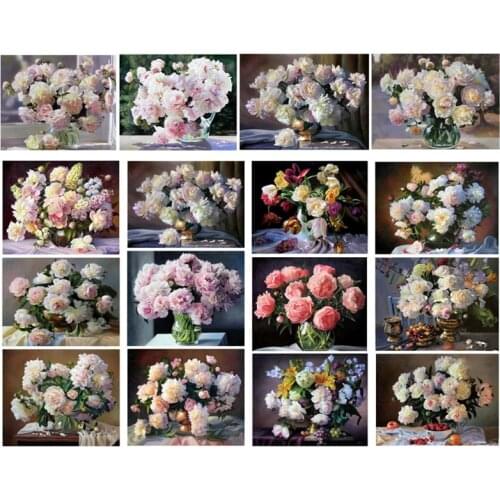 Full Diamonds Embroidery Circular Diy 5d Diamond Painting Peony Flowers Cross Stitch Kits Diamond Mosaic Home Jk