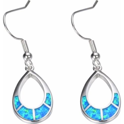 Hollow Round 925 Sterling Silver White/Blue Fire Opal Drop Earrings Jewelry Wholesale Birthday Gifts For Women
