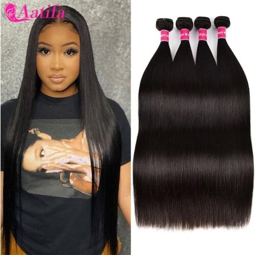 Straight Hair Bundles 1/3/4 Bundles Hair Weave 100% Human Hair Bundles Peruvian Remy Hair Extension 28 Inch Natural Color Aatifa