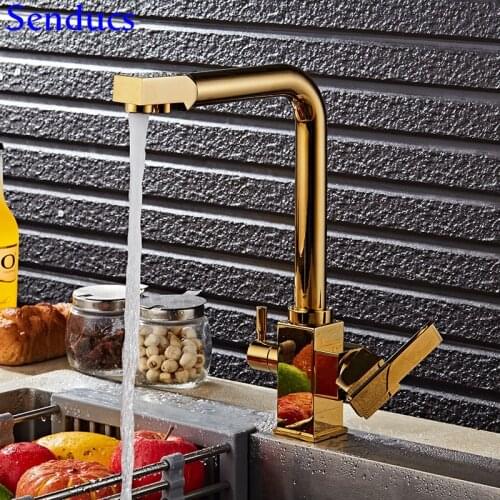 Senducs Healthy Gold Kitchen Filter Mixer Tap Luxury Home Clean Water Faucet Quality Brass Gold Kitchen Sink Mixer Faucet