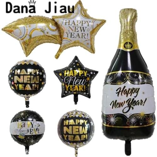 Danajiau high quality GOLDEN 2020 HAPPY NEW YEAR foil balloon new year countdown party decoration helium ball Champagne bottle