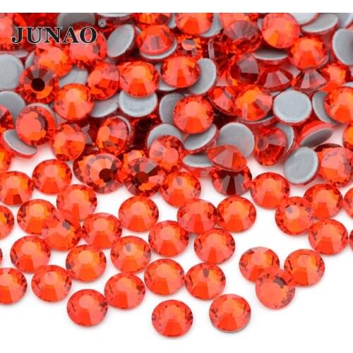 JUNAO SS6 8 10 12 16 20 30 V.Lt.Siam Hotfix Glass Rhinestone Flat Back Iron On Crystal Stones Hot Fixation Strass for Decoration