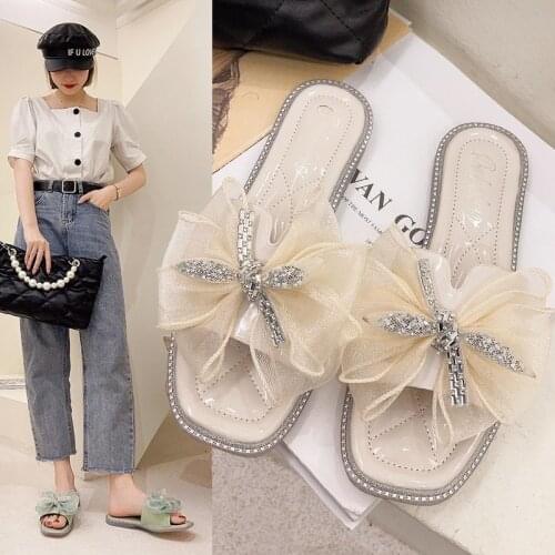 Shoes Women Butterfly-Knot Slippers For Swimming Pool Glitter Slides Fashion Low Soft Beach Jelly Luxury Flat 2021 Sum