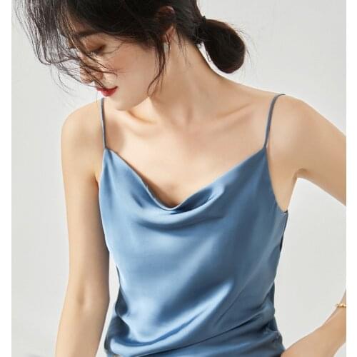 Spring Summer Women Pile collar Sling Top Sexy Backless Solid Satin Camisole Female Casual Elegant Spaghetti Strap Cami Top 2021