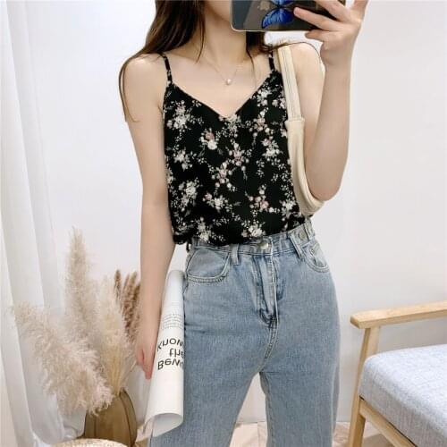 Spring Summer Sexy Small floral tank Sling top Solid color silk ladies sling female vest top clothes 2021 tops for women