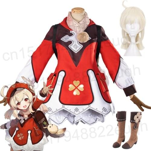 Game Genshin Impact Klee Cosplay Costume Set Wigs Shoes Loli Party Outfit Uniform Women Halloween Carnival Costumes Full Set
