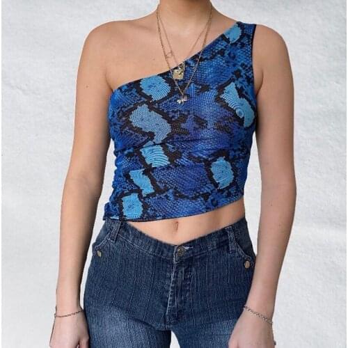 2021 Ladies Summer Leisure High Street Sexy One-shoulder Multicolor Tight Vest Fashion Print/Pure Color Sleeveless Top S/M/L