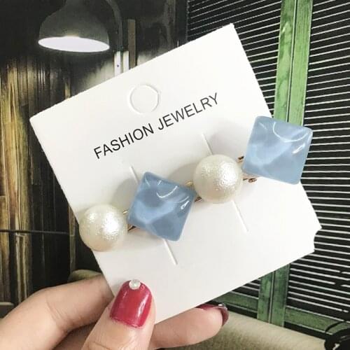 1 Pcs Irregular Geometric Pearl Hair Clip Pin Women Square Crystal Hair Barrettes Girl Sweet Resin Water Ripple Hair Accessories