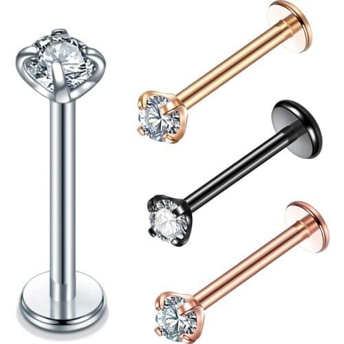1Pc Stainless Steel Labret Piercing Lip Ring Crystal Lip Helix Piercing Tragus Earring Cartilage Stud Body Pircing Jewelry 18G