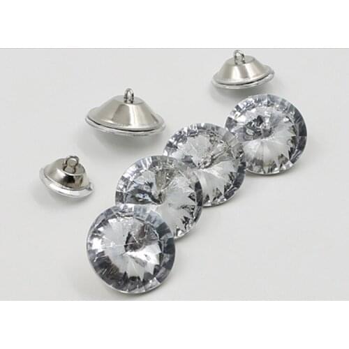 200PCS/LOT) 30mm Acrylic Sparkling Clear Crystal Rhinestone Round Sewing Buttons With Silver Metal Base