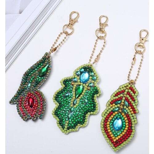 5D DIY Diamond Painting Key Chains Kits For Kids Plants Type Keychain Gift DIY Diamond Painting Special Shape Full Drill 3pcs