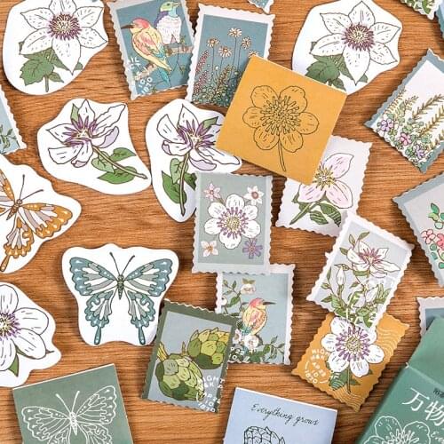 46pcs/lot Vintage Plants Floral Stationery Stickers Baking Gift Packing Scrapbooking Diary Journal Label School Office Supplies
