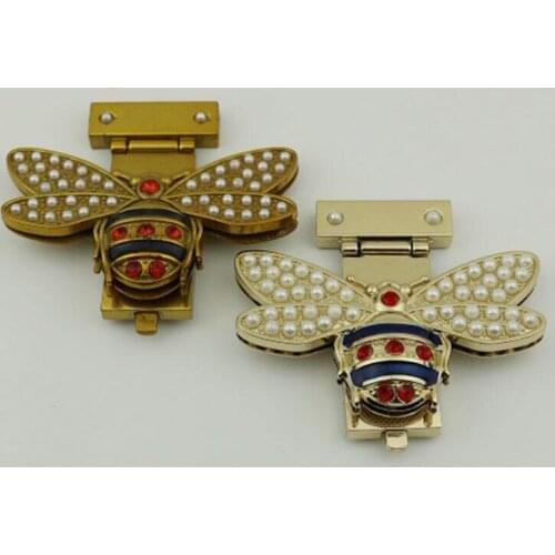 6 pcs/lot 2 colors new fashion pearl diamond shape bee decorative lock handbags luggage hardware accessories