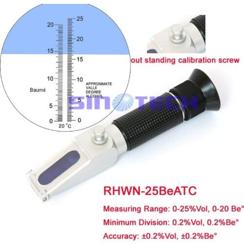 6pcs/lot Hand-held new design 0-25%Vol, 0-20 Be Grape Wine Refractometer RHWN-25BaumeATC
