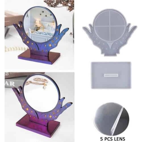 7pcs Silicone Mould Set Resin Decorative DIY Craft with 5pcs Mirrors Two-hand Makeup Mirror Mold Epoxy Resin Molds for Jewelry