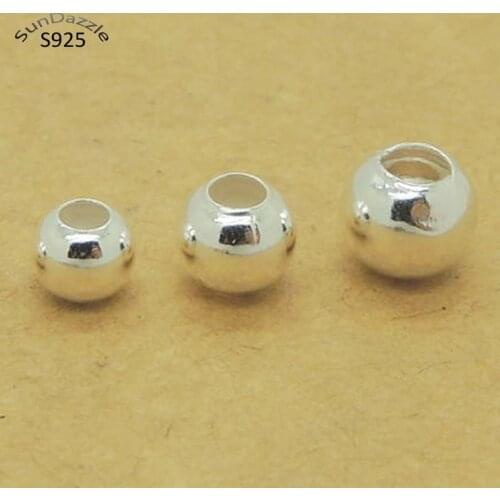 3-8mm Large Hole Real Pure 925 Sterling Silver Beads Jewelry Findings Accessories Round Smooth Bead DIY Bracelet Anklet Chain