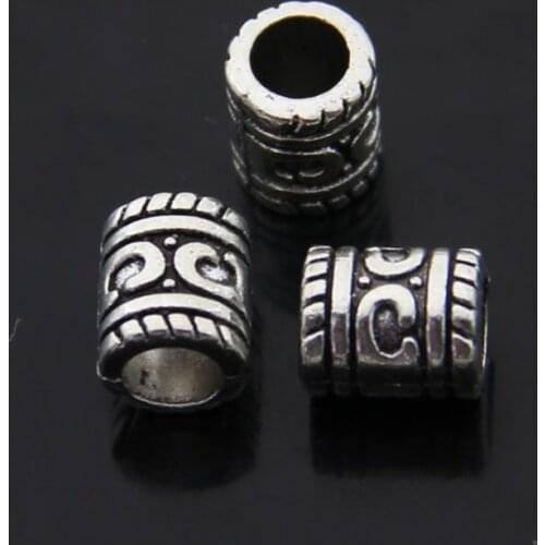 50pcs/lot Hole Size 5mm Antique Silver Color European Charm Beads Vintage Big Hole Spacer Loose Beads For DIY Jewelry Making