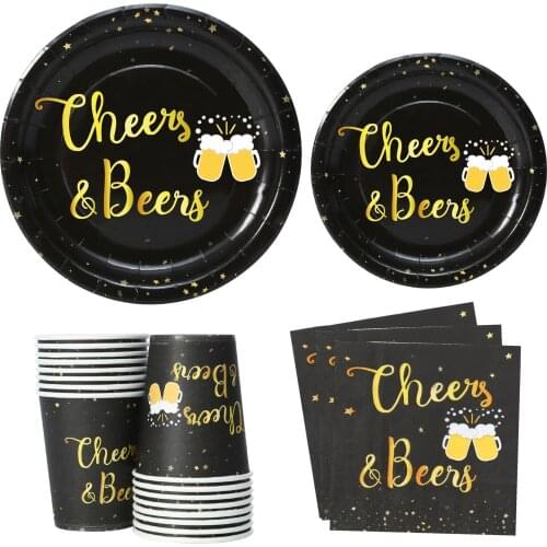 Black Stamping Gold Disposable Tableware Cheer&Beer Napkin Plate Wedding Decor Happy Birthday Party Decor Kids Adult Supplies