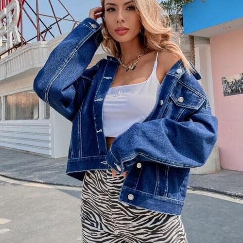Womens Fashion Jeans Jacket Long-Sleeve Casual Female Denim Jackets Vintage Street Coats Spring Outerwear