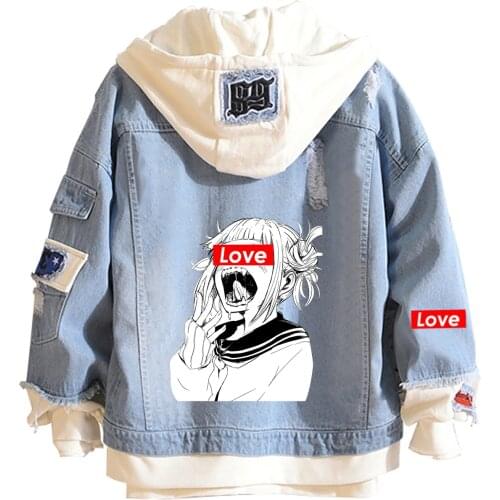 Denim Jackets My Hero Academia Cosplay Himiko Toga Tracksuit Unisex Couple Oversize Blue Cowboy Coat Hoodie Hooded Sweatshirts