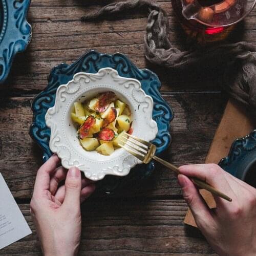 European Ceramic Plates Baroque Retro Decorative Western Steak Dishes Dining Table Breakfast Salad Plate Restaurant Serving Tray