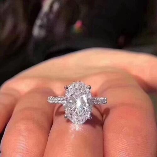 Real Solid 925 Sterling Silver Oval 3CT Diamond ring Classic Engagement Wedding finger Rings For Women Fine Jewelry Wholesale