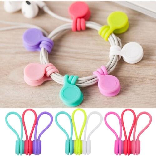 3pcs Assorted Colors Magnetic Cable Clips Winder Wrap Ties Cords Holder Organizers for iPhone Headphones Earphones USB Cable