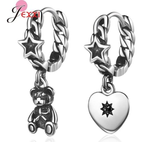 Fashion 925 Sterling Silver Bear Pendant Asymmetric Style Drop Earrings For Girls Students Top Sale Dangle Earrings Wholesale