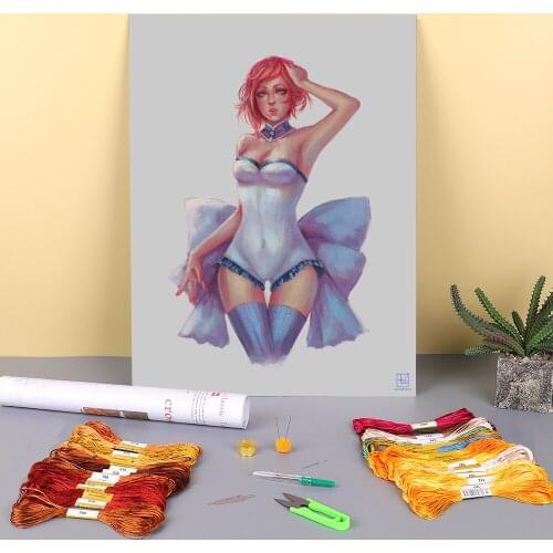 Cartoon Girl Woman Printed Canvas 11CT Cross-Stitch Embroidery Complete Kit DMC Threads Painting Handicraft Decor
