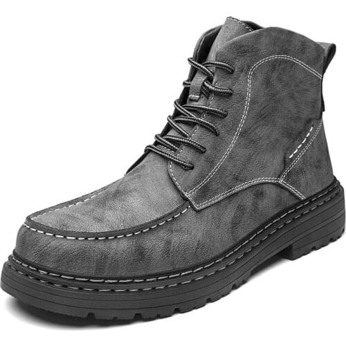 Genuine Leather Mens Ankle Boots Outdoor Big Size Rubber Non-slip Platform Hard-Wearing Retro Work Safety Tooling Boots for Male