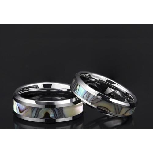 Eamti 6/8mm Titanium Ring for Man Abalone Shell Inlay Ring Polished Finish Beveled Brand Wedding Band Couple Ring anel masculi