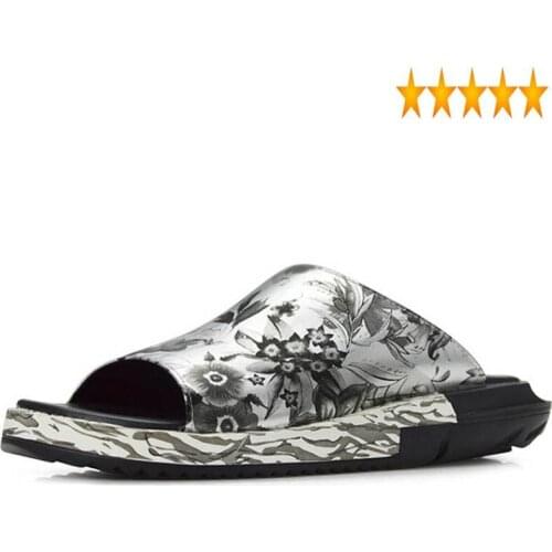 On Brand Slip High Quality Men Casual Male Sandal New Fashion Genuine Leather Thick Bottom Plus Size Flower Beach Shoes