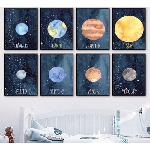 Wall Art Print Canvas Painting Cartoon Planet Earth Sun Jupiter Mercury Neptune Nordic Poster Wall Pictures Baby Kids Room Decor