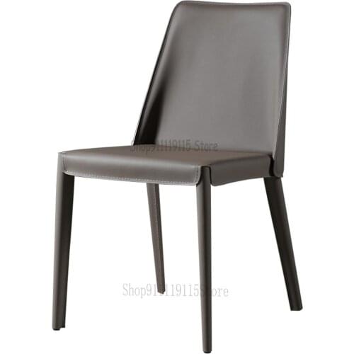 Nordic Family Light Luxury Dining Chair Saddle Leather Chair Italian Hotel Restaurant Back Hard Leather Desk Chair