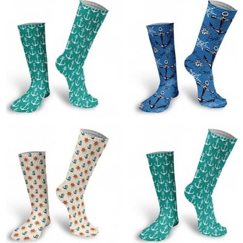Cute Nautical Anchor Simple Socks Men Happy Funny Kawaii Socks Women Over Knee Long 3D Printed Thigh High Compression Socks