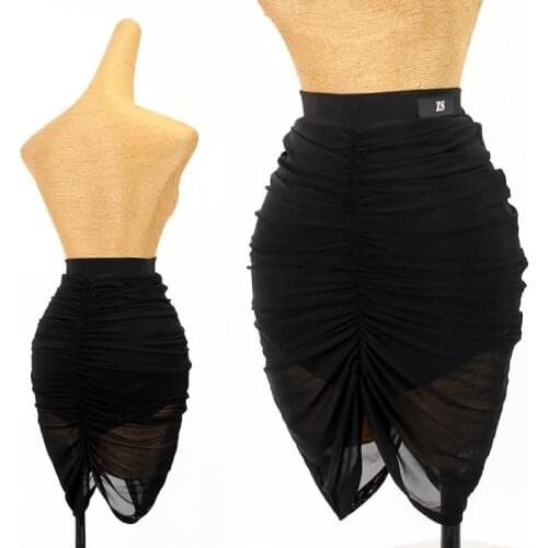 Latin Dance Clothe Sexy Mesh Wrap Hip Skirt Women Samba Rumba Practice Wear Black Latin Dance Skirt Adult Salsa Costume DNV15182