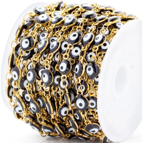 WIWI 6mm Stainless Steel Chain Black Beads Shape Charm Necklace Women Evil Eye Gold Chain Necklaces Available Bracelet Supplies